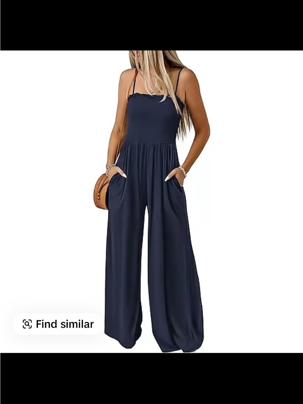 Navy Wide-Leg Spaghetti-Strap Jumpsuit